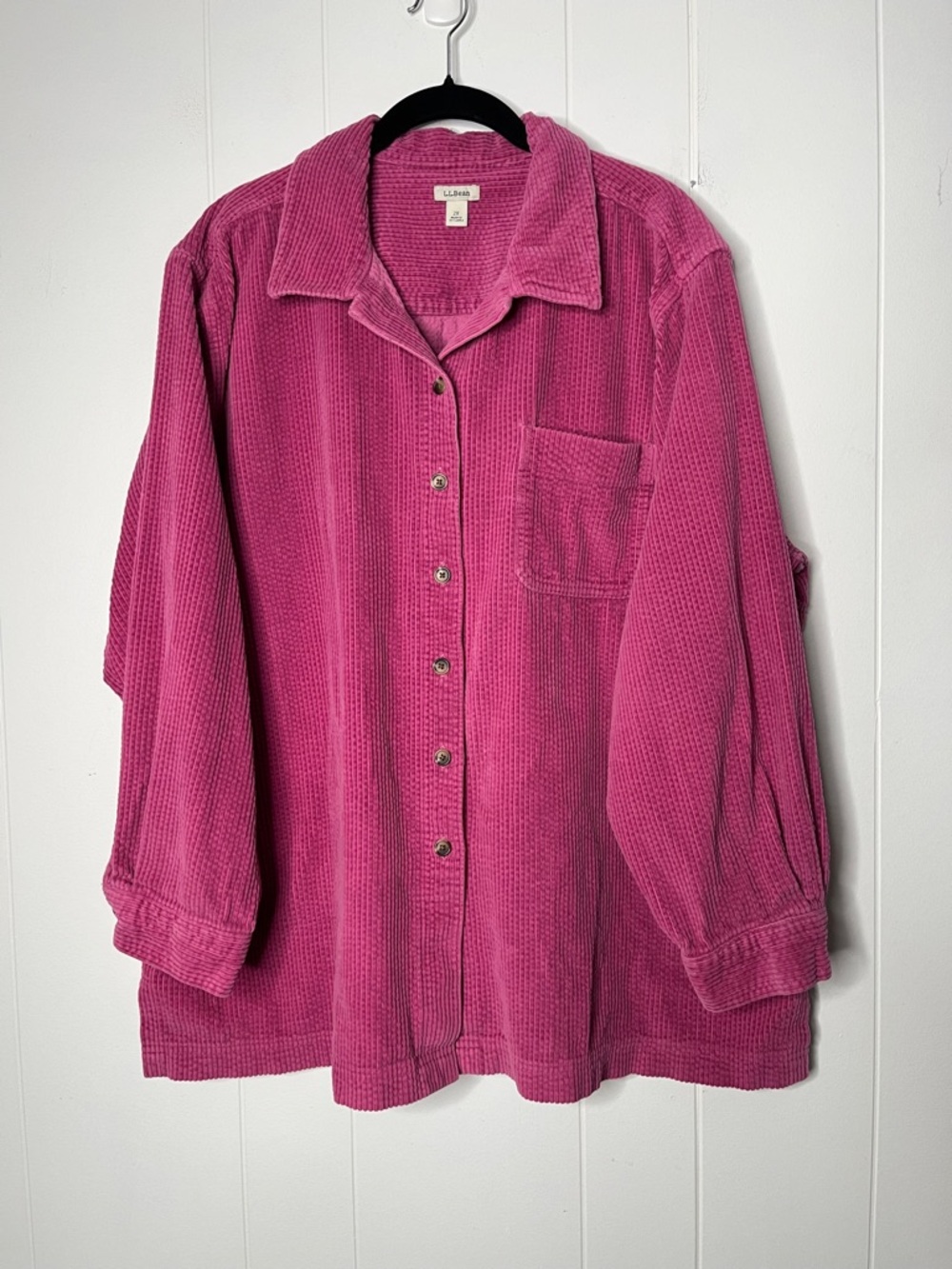 L.L. Bean Raspberry Pink Corduroy Button-Up Shirt Jacket Size 2X Casual Fall